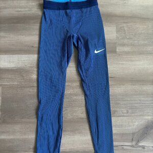 NWOT Nike Pro Elite ‘Made in USA’ Long Blue Striped Running Tights